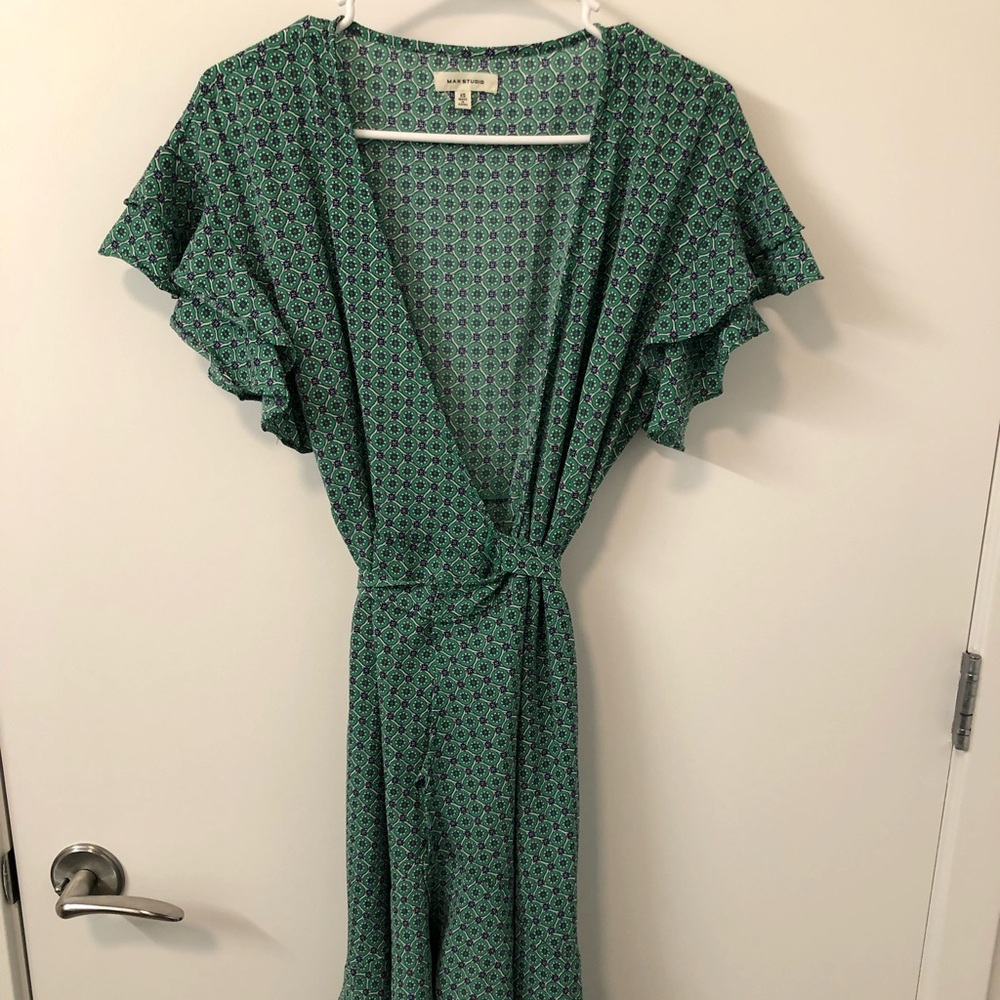 Max Studio green midi dress with geometric print, XS